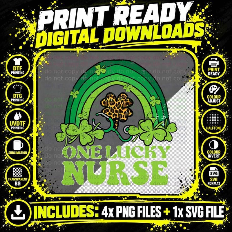 St Patricks Day One Lucky Nurse Saint Pattys Scrub Top Png SVG Digital Bundle