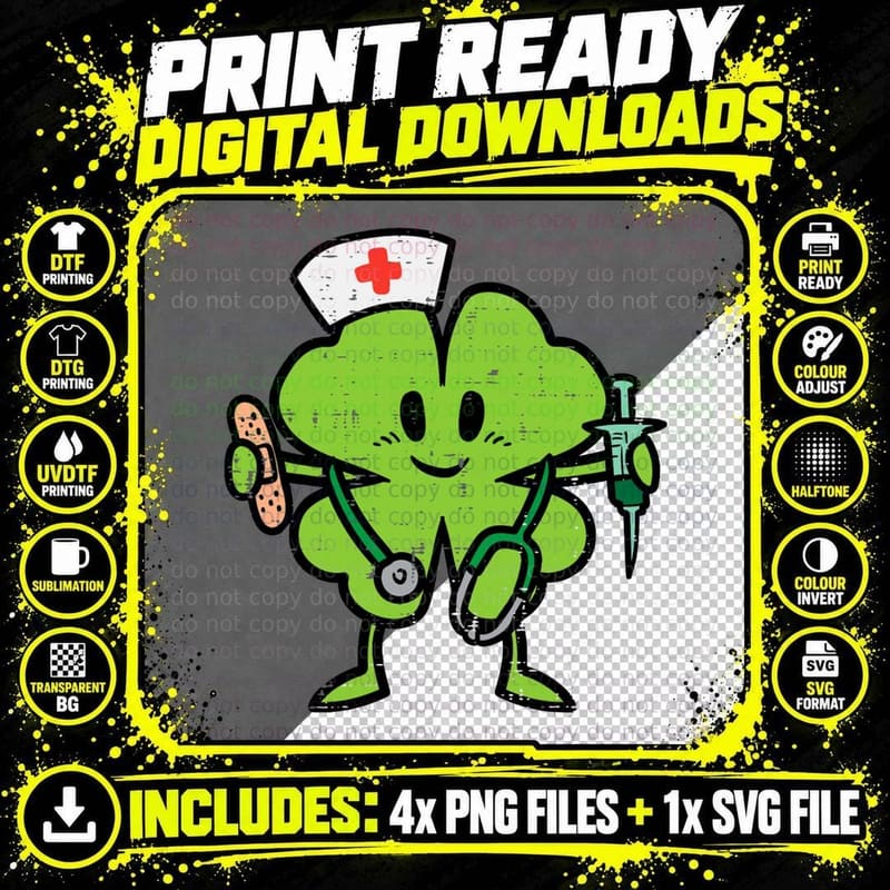 St Patricks Day Shamrock Nurse Saint Paddys Scrub Top Png SVG Digital Bundle