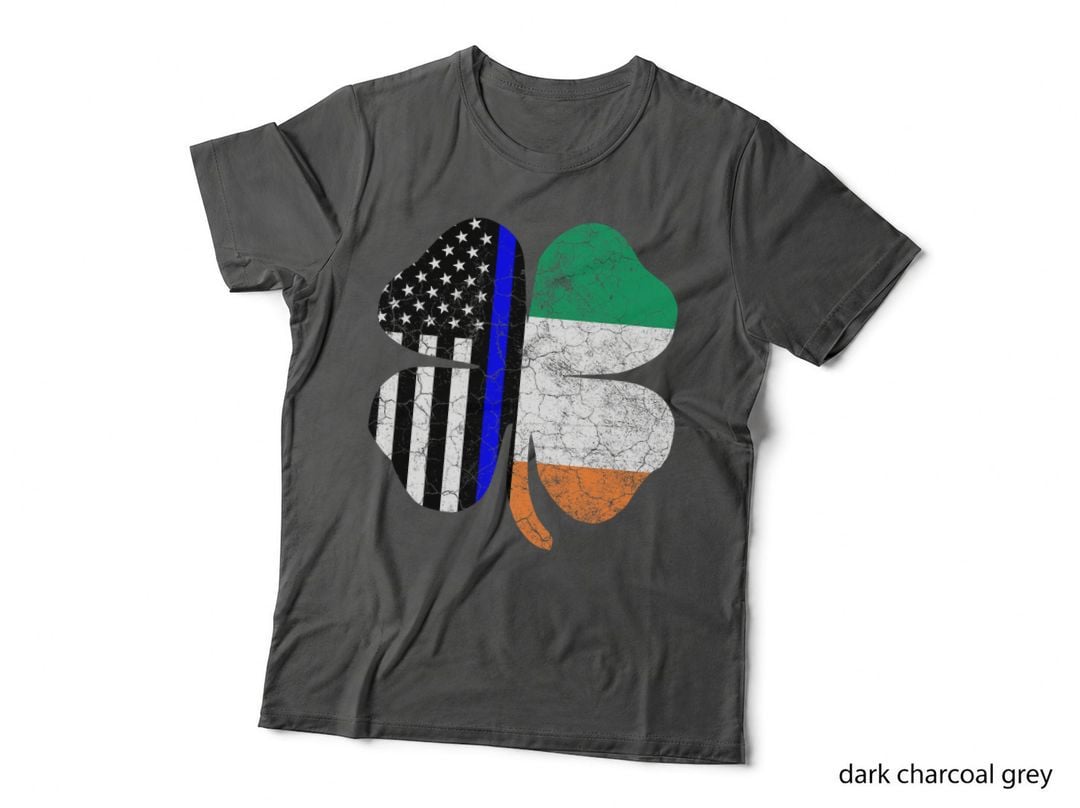 St Patricks Day Thin Blue Line American Irish Flag Police T-Shirt