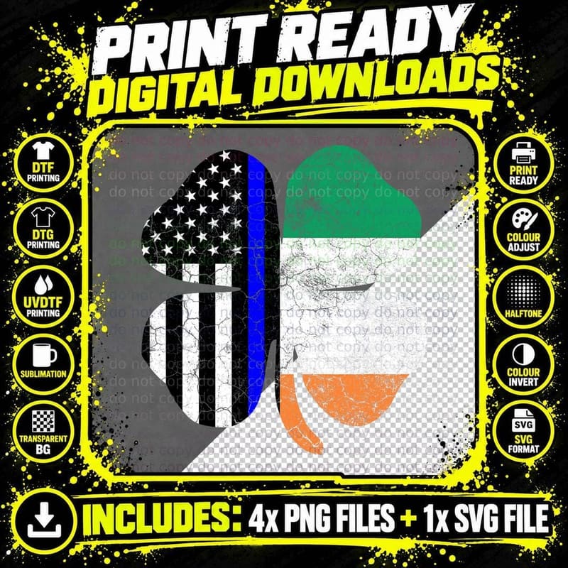 St Patricks Day Thin Blue Line American Irish Flag Png SVG Digital Bundle