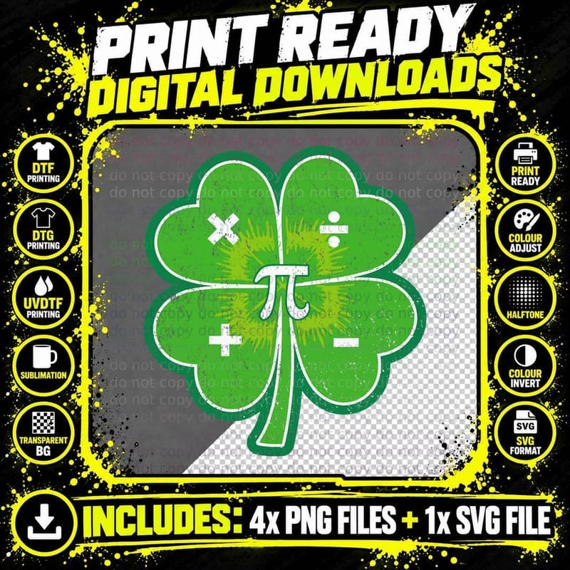 St Pattys Pi Day St Patricks Day Shamrock Lucky Math Png SVG Digital Bundle