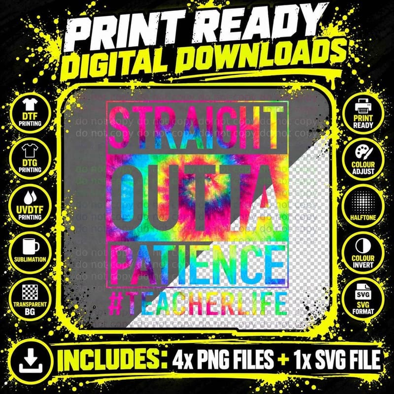 Straight Outta Patience Teacher Life First Day of School Png SVG Digital Bundle