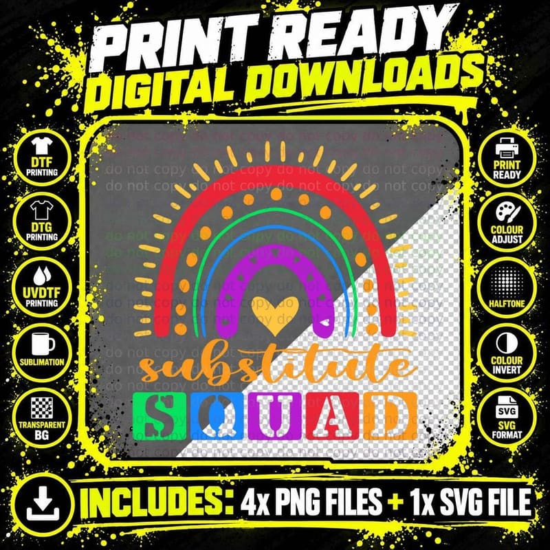 Substitute Teacher Rainbow Lover Back to School Sub Png SVG Digital Bundle