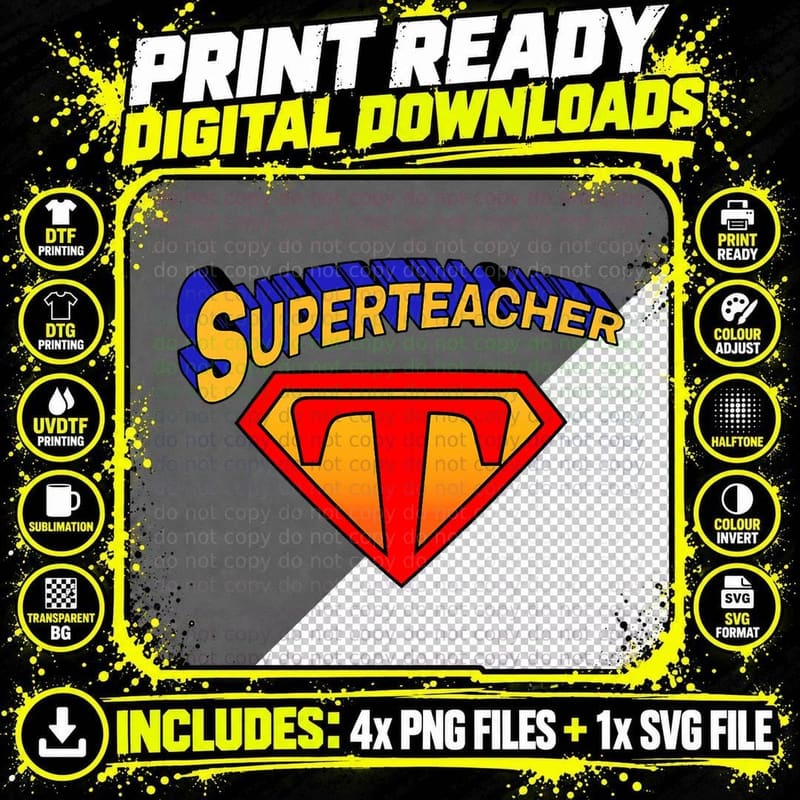 Superteacher Superhero Funny Teacher Gift T-Shirt Png SVG Digital Bundle