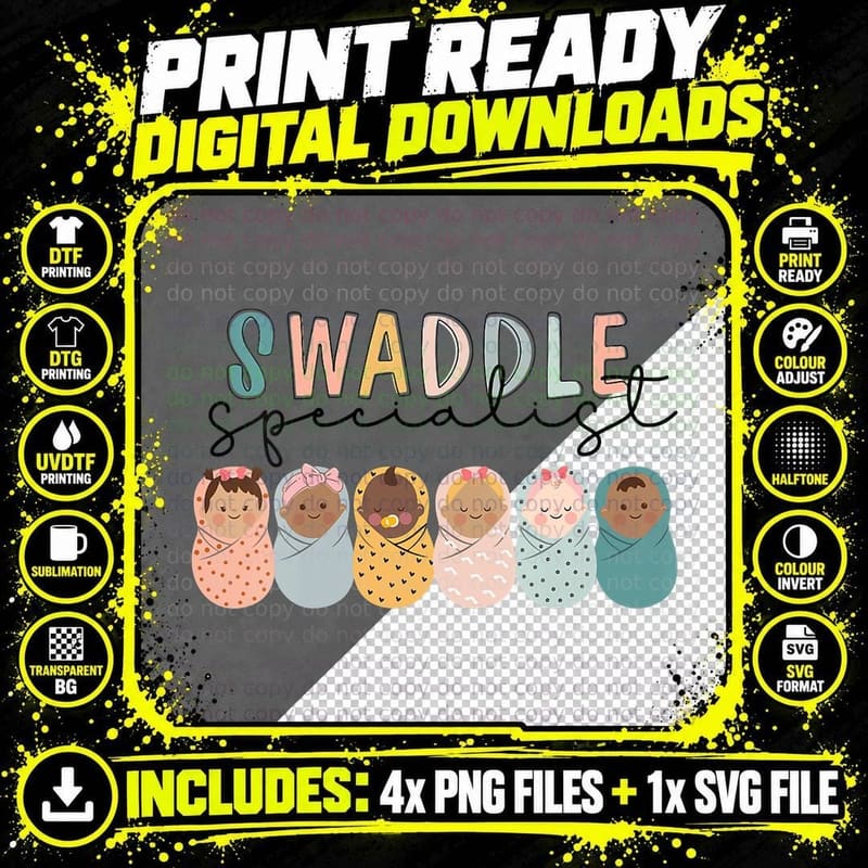 Swaddle Specialist NICU Mother Baby Nurse Tech Neonatal Png SVG Digital Bundle