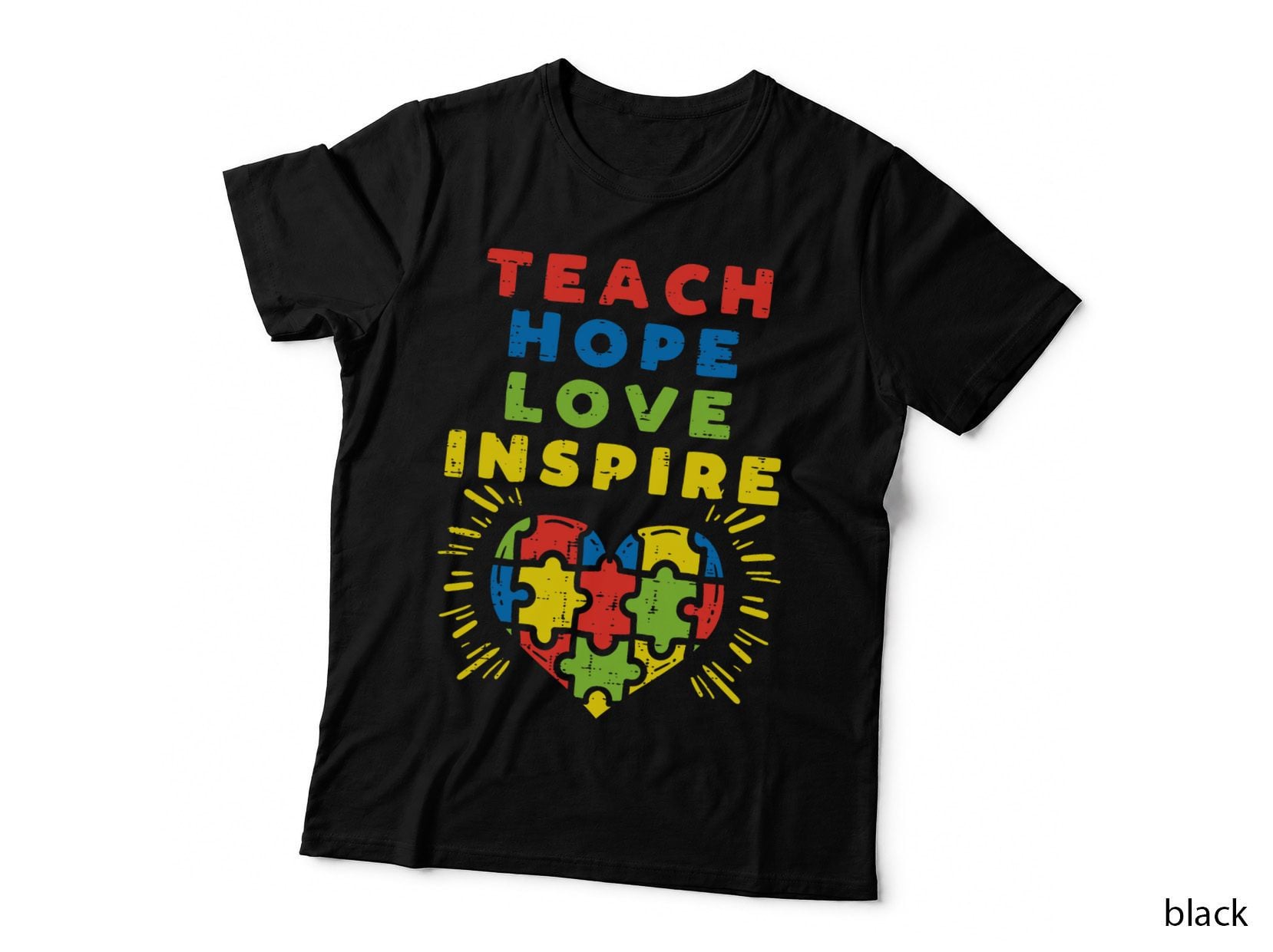 Teach Hope Love Inspire Heart Teacher Autism Awareness Sped T-Shirt