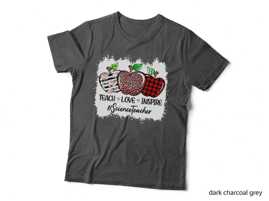Teach Love Inspire Science Teacher Apple Leopard Red Plain T-Shirt