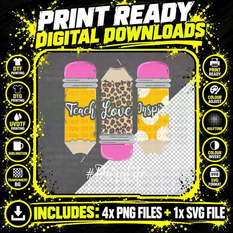 Teach Loves Inspire Para Life Paraprofessional Teacher Png SVG Digital Bundle