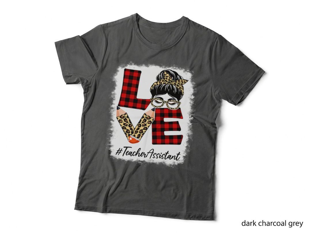 Teacher Assistant Love Messy Bun Leopard Back to School T-Shirt