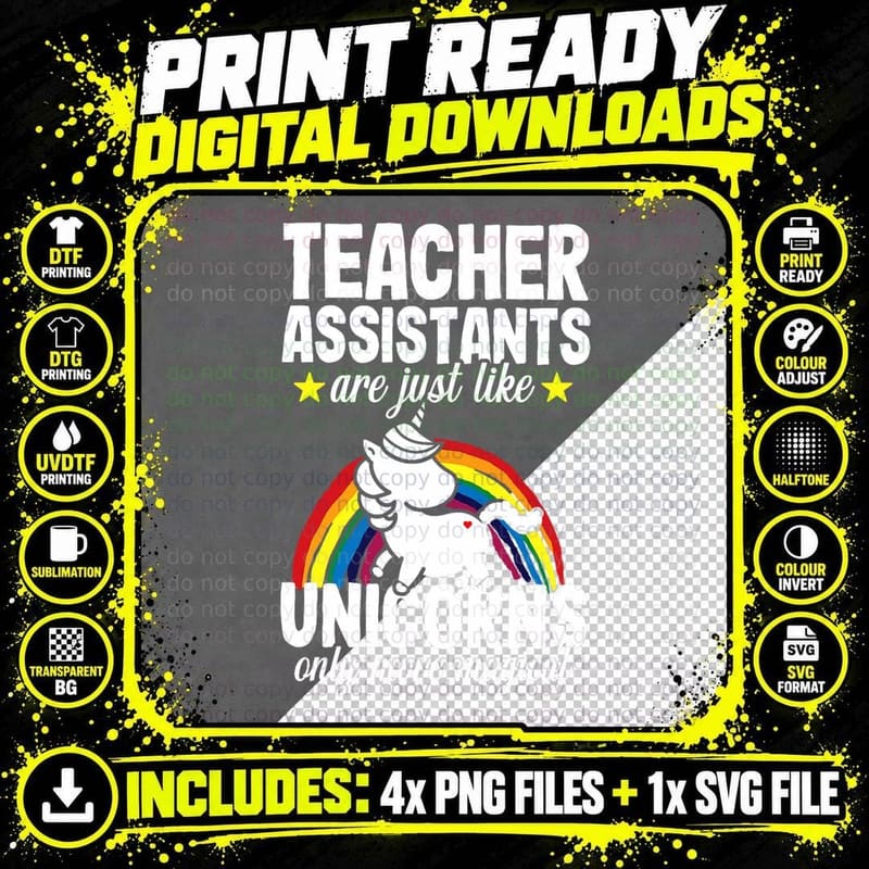 Teacher Assistant Unicorn Teaching School Appreciation Png SVG Digital Bundle