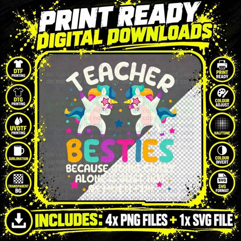 Teacher Besties Because Going Crazy Alone Back to School Png SVG Digital Bundle