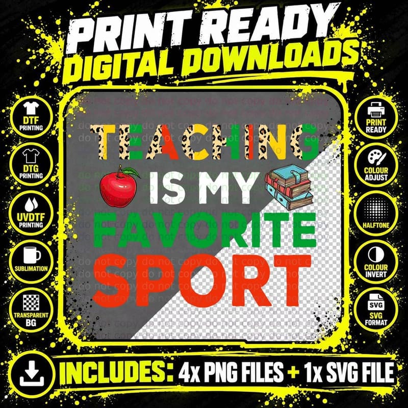 Teacher Is My Favorite Sport Funny Teacher Teaching Png SVG Digital Bundle