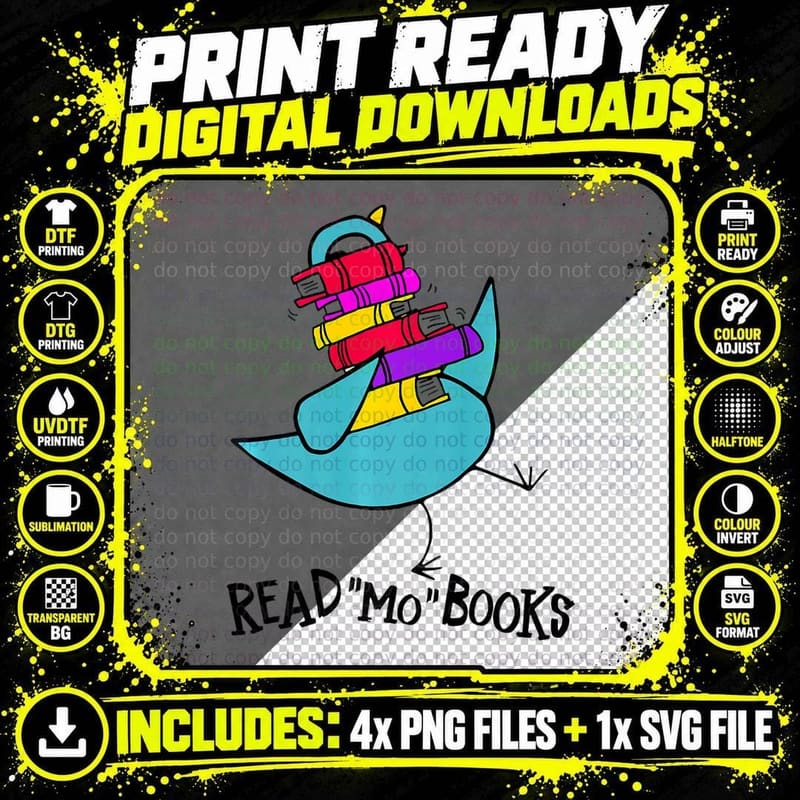 Teacher Library Read Mo Books Pigeon Reading Library Png SVG Digital Bundle