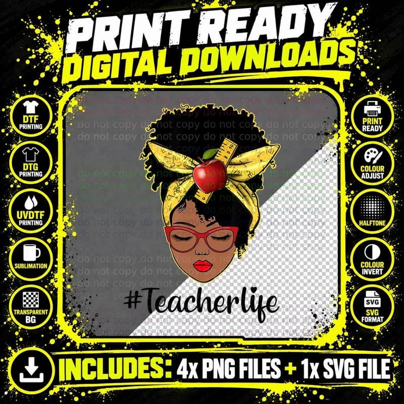 Teacher Life Black African American 100th Day of School Png SVG Digital Bundle