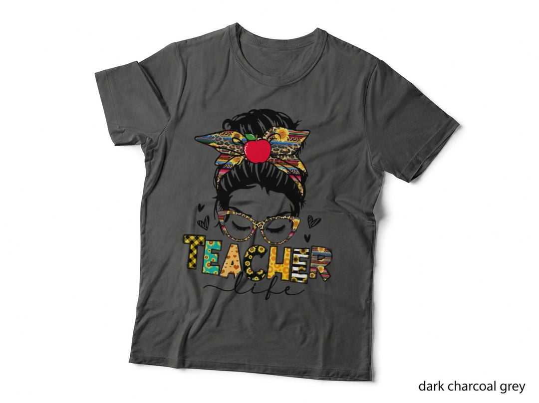 Teacher Life Messy Bun Happy 100th Day of School Teacher T-Shirt