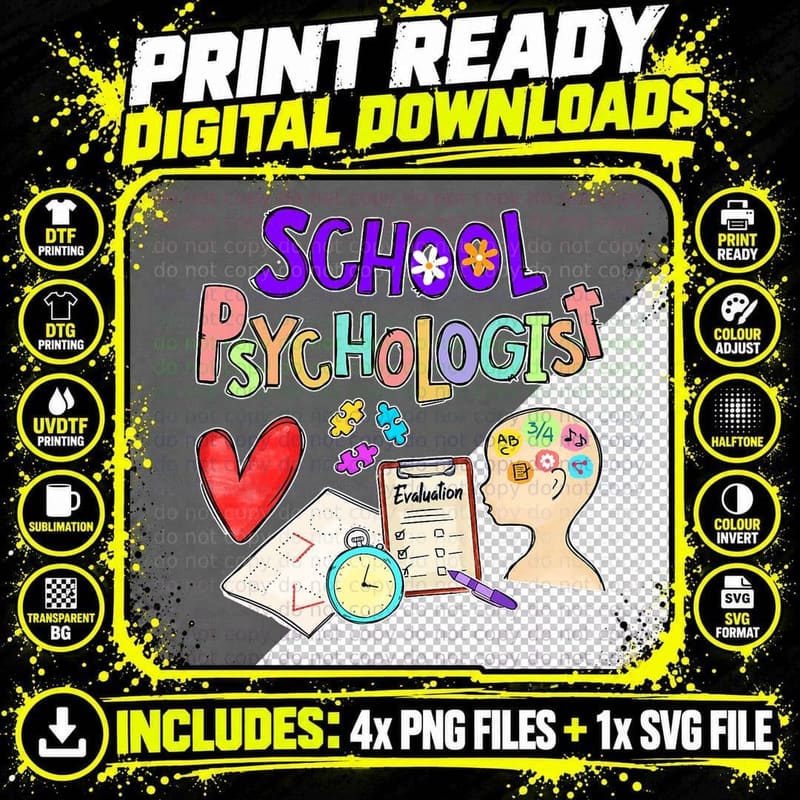 Teacher School Psychologist Psychology SLP Back to Png SVG Digital Bundle