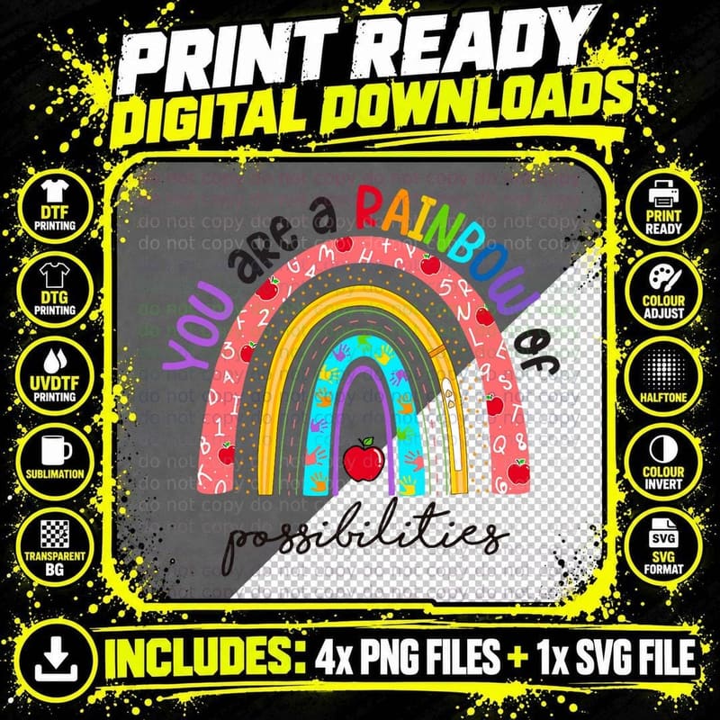 Teacher You Are a Rainbow of Possibilities Teaching Png SVG Digital Bundle