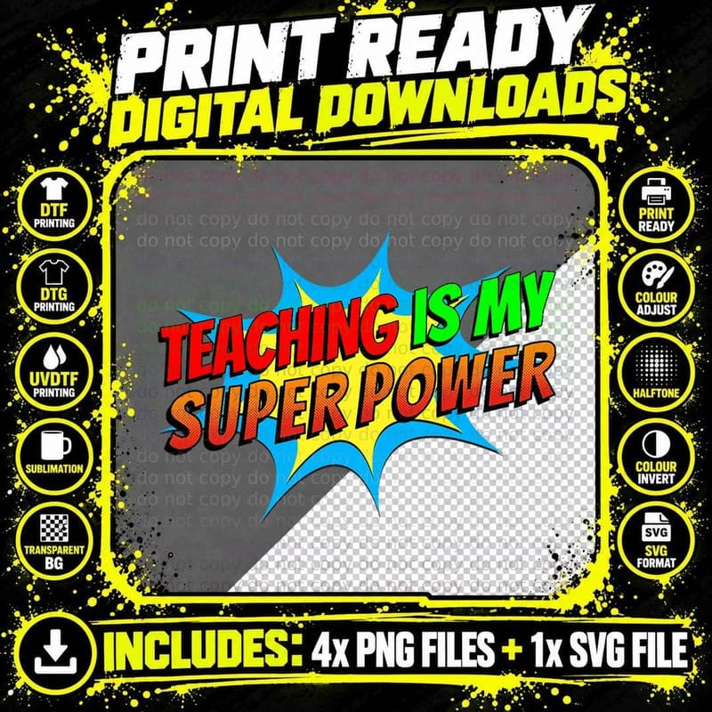 Teaching Is My Superpower Comic Funny Back to School Png SVG Digital Bundle