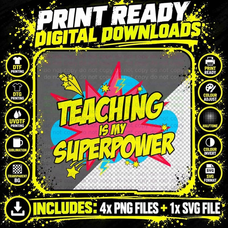 Teaching Is My Superpower Retro Comic Teacher T-Shirt Png SVG Digital Bundle