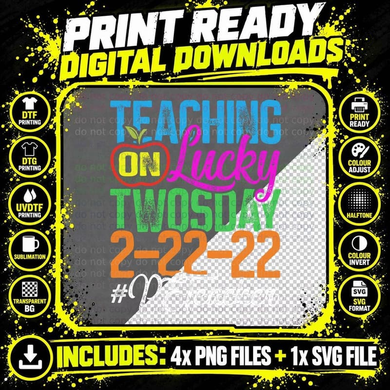 Teaching on Lucky Twosday Physical Education PE Teacher Png SVG Digital Bundle