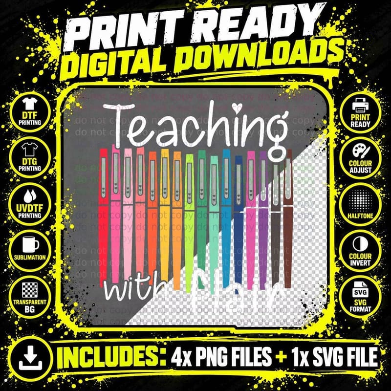 Teaching with Flair Pen Teacher Back to School Gifts Png SVG Digital Bundle
