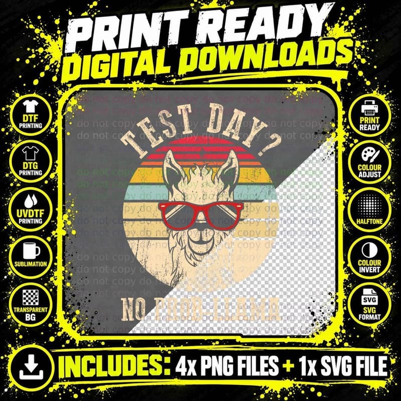 Test Day No Prob-Llama Teacher Exam Testing Teaching Png SVG Digital Bundle