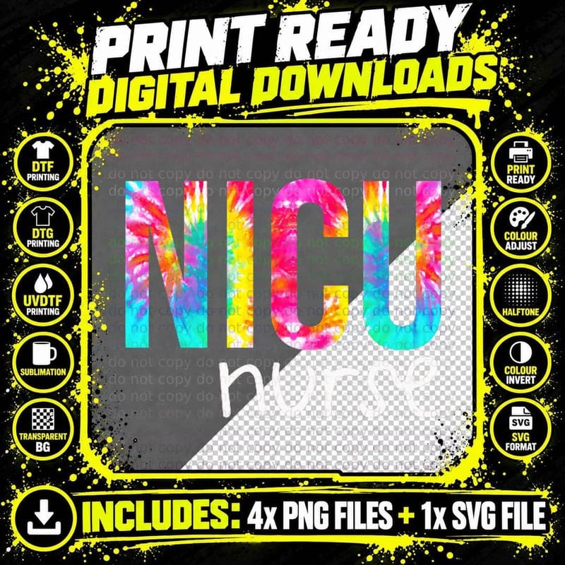 Tie Dye NICU Nurse Life Pocket Shirt NICU Squad Png SVG Digital Bundle