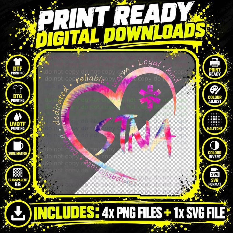 Tie Dye Nurse Stna Life Sunflowers Heart Nursing Png SVG Digital Bundle