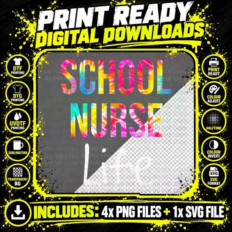 Tie Dye School Nurse Life Pocket Back to School Nurse Png SVG Digital Bundle