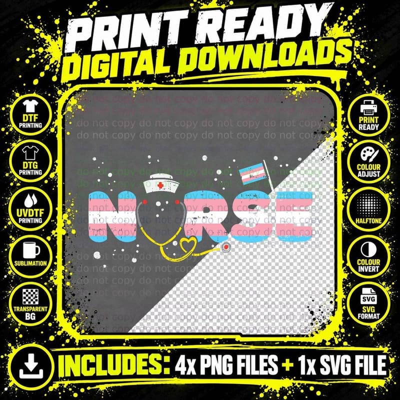 Transgender Flag Nurse RN Scrub LGBT Trans Pride Stuff Png SVG Digital Bundle