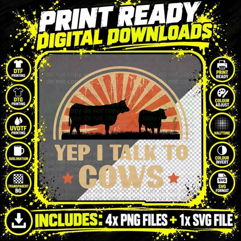 Vintage Farmer Retro Shepherd Yep I Talk to Cows T-Shirt Png SVG Digital Bundle