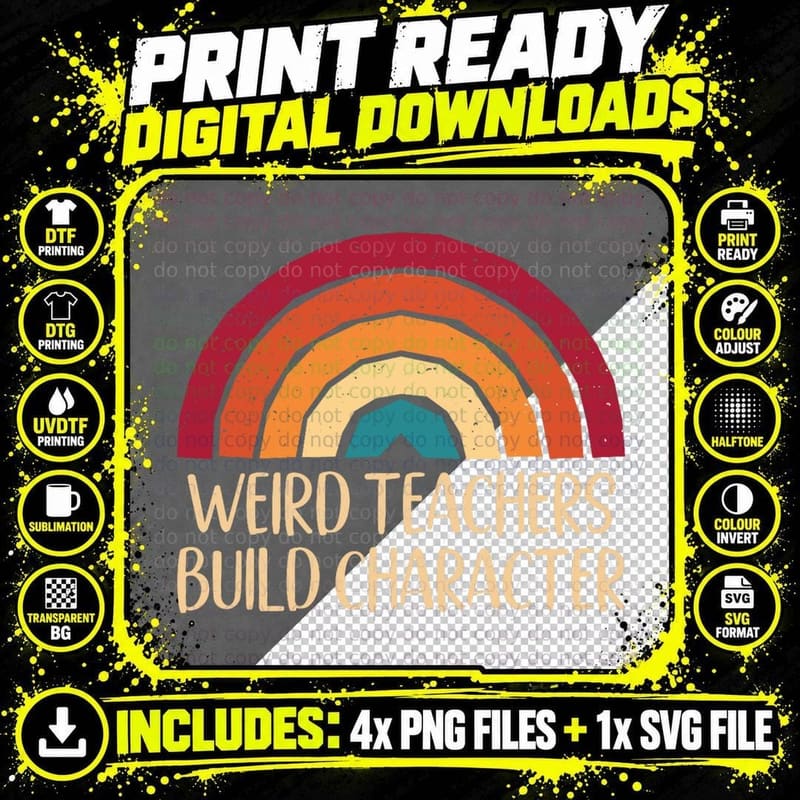 Vintage Teacher Rainbow Funny Weird Teacher Build Png SVG Digital Bundle