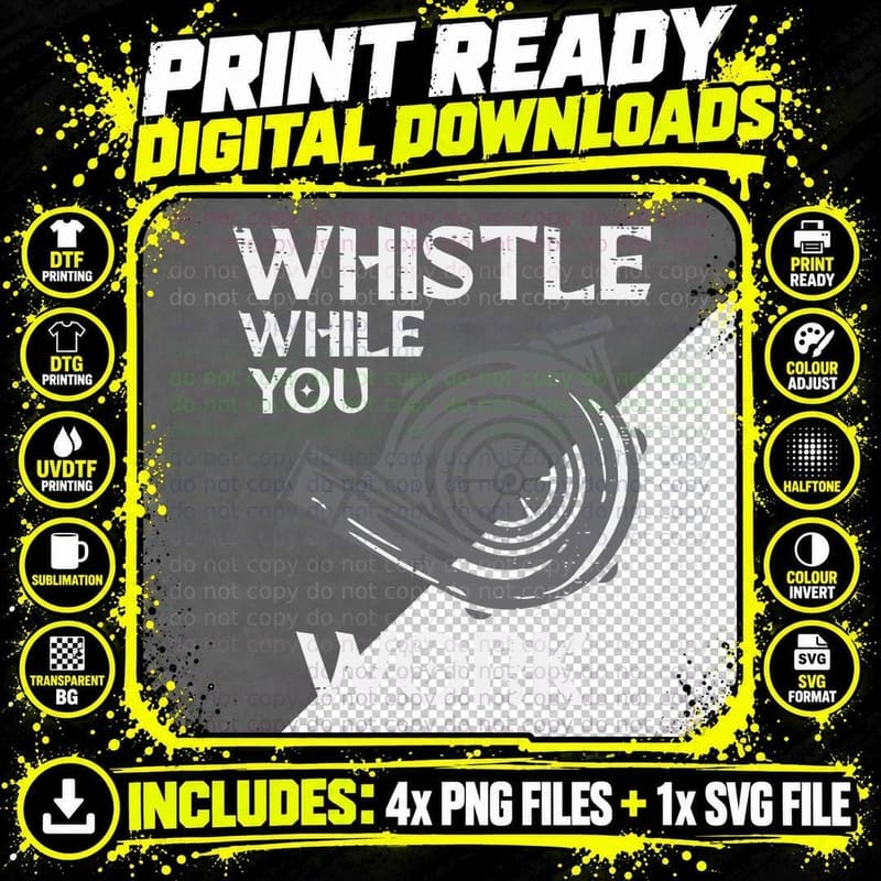 Whistle While You Work Car Engine Auto Garage Mechanic Png SVG Digital Bundle