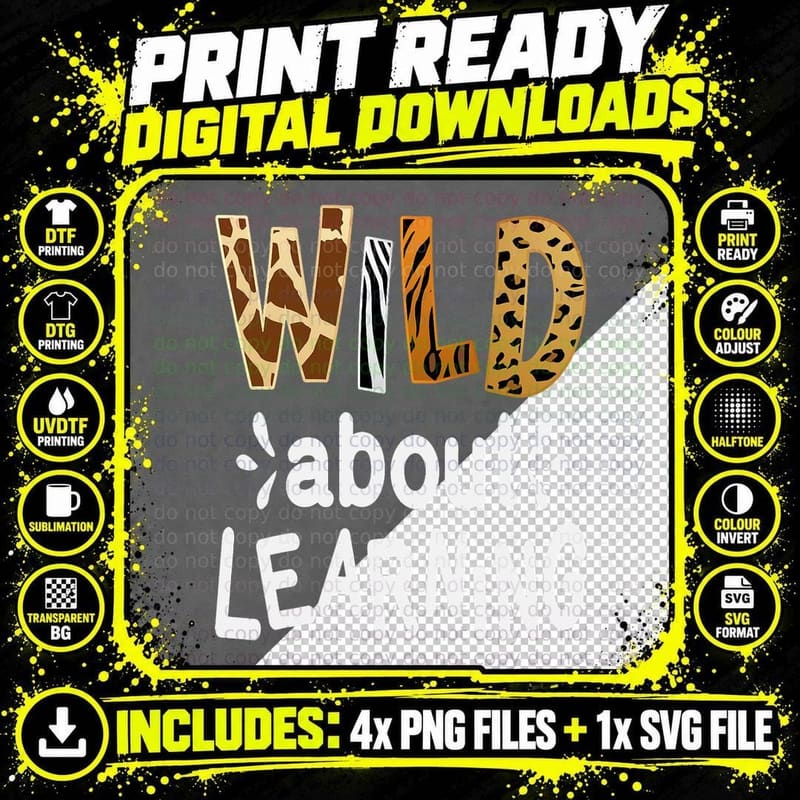 Wild About Learning, Teacher Student First Day of School Png SVG Digital Bundle