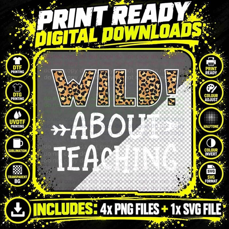 Wild About Teaching Leopard Print Teacher Cheetah School Png SVG Digital Bundle