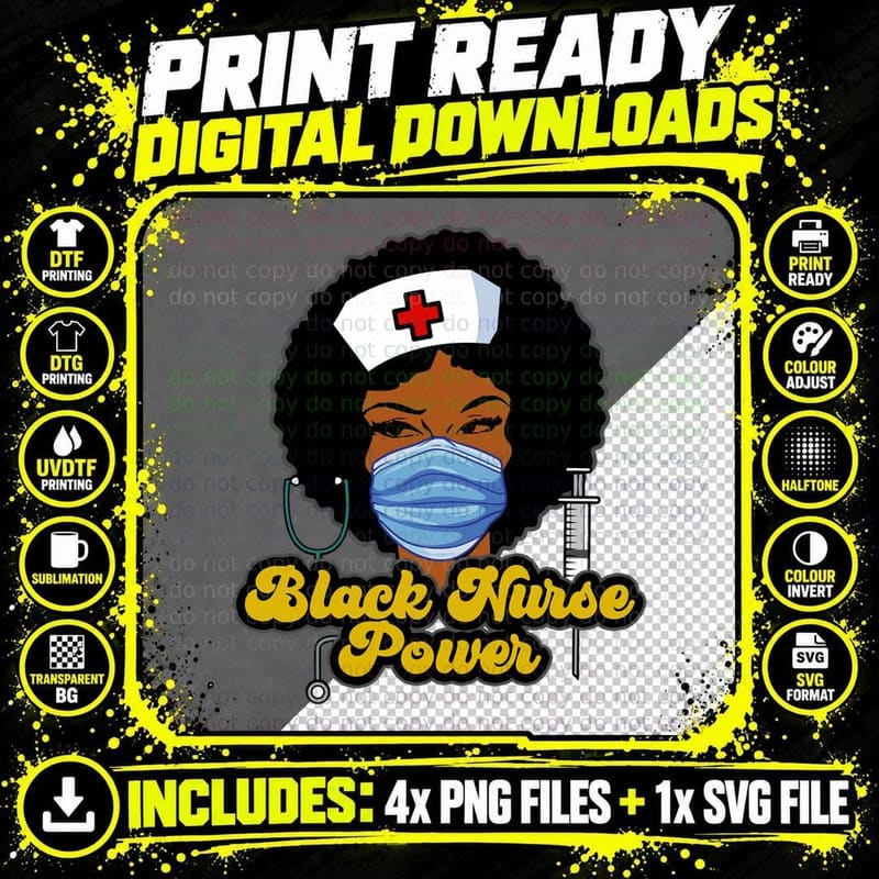 Women Black Nurse Power - Black History Pullover Hoodie Png SVG Digital Bundle
