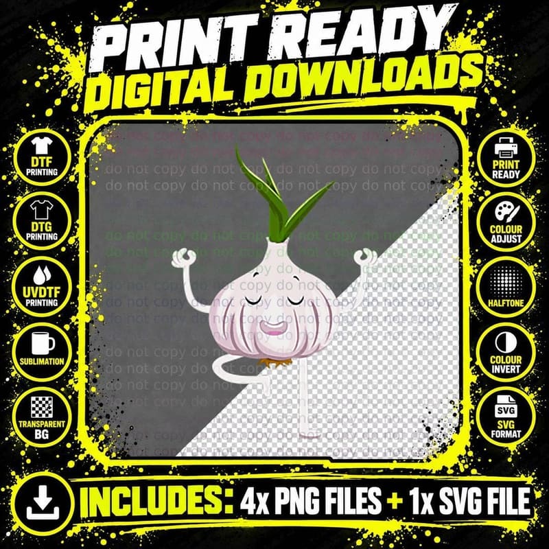 Yoga Fitness Instructor Garlic Lover Vegetable Farmer Png SVG Digital Bundle