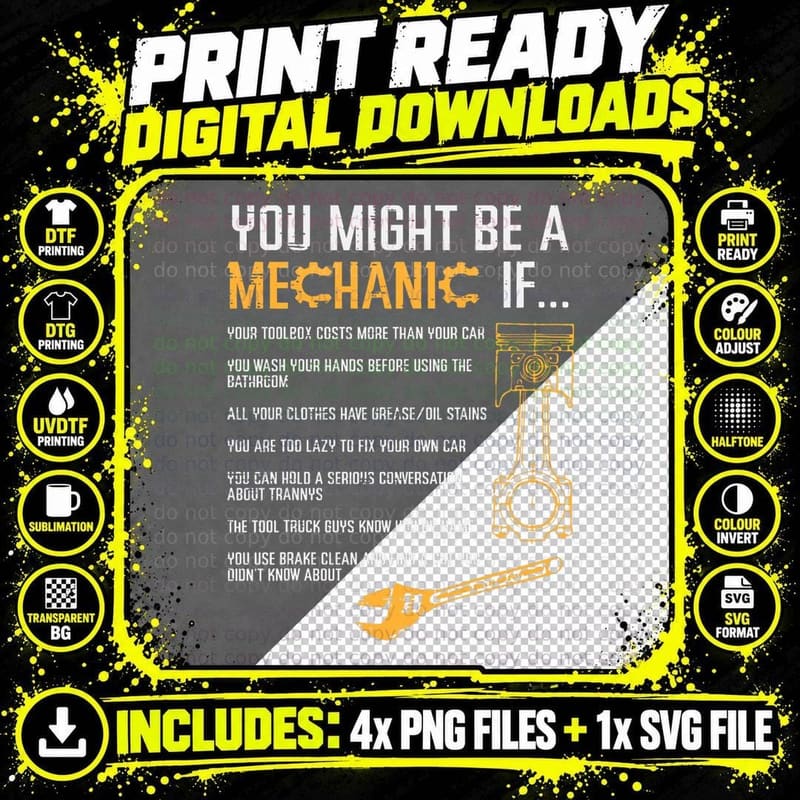 You Might Be a Mechanic If Funny Car Auto Engine Garage Png SVG Digital Bundle