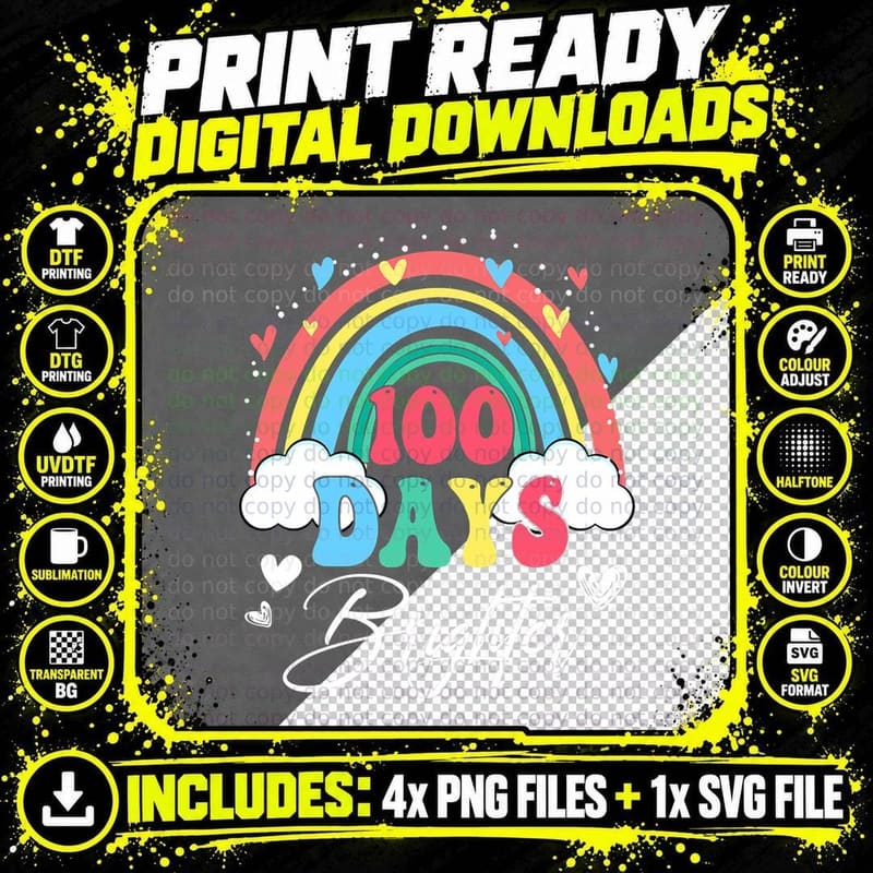 100 Days Brighter Rainbow Teacher Student 100th Day Png SVG Digital Bundle