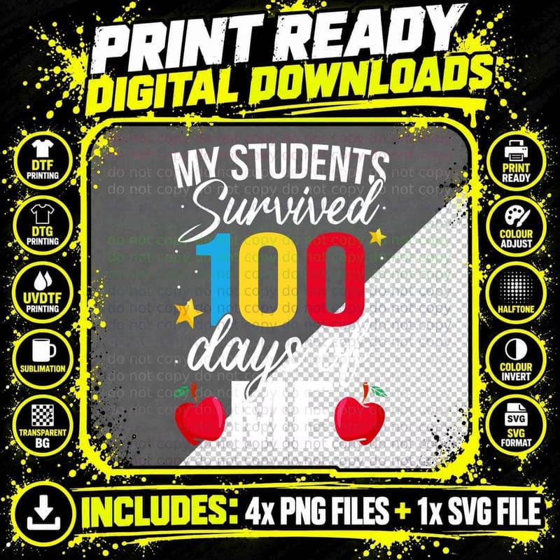 100 Days Teacher Novelty T-Shirt, 100th Day of School Png SVG Digital Bundle
