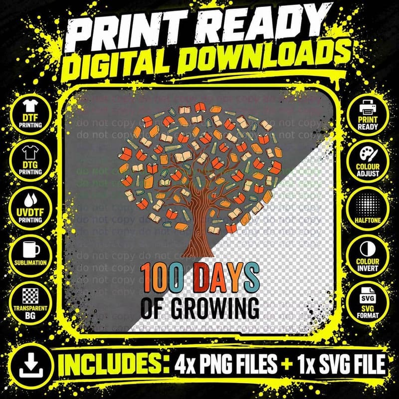 100 Days of Growing Teacher Kids 100th Day of School Png SVG Digital Bundle