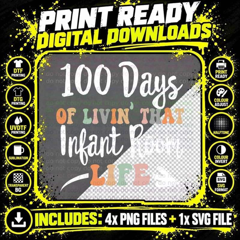 100 Days of Infant Room 100th Day of School for Teacher Png SVG Digital Bundle