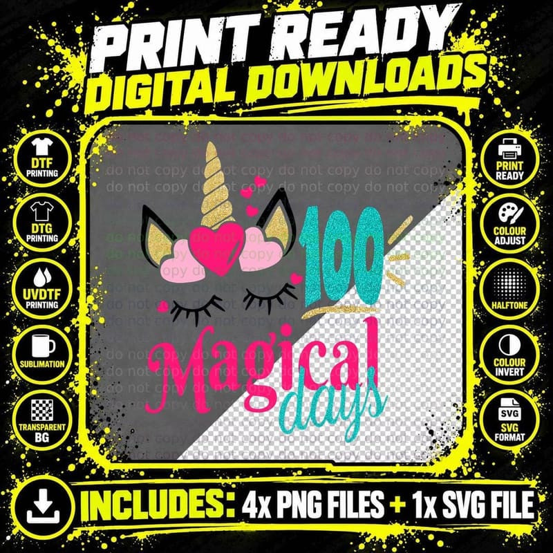 100 Magical Days of School Unicorn 100th Day Teacher Png SVG Digital Bundle