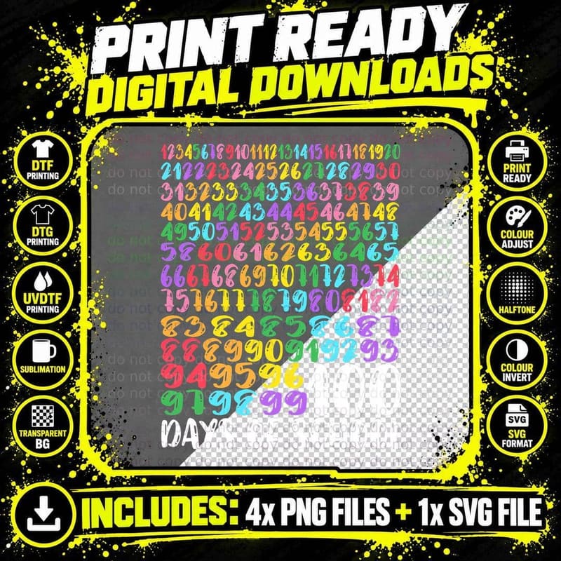 100th Day of School Teacher Kids 100 Days Math Numbers Png SVG Digital Bundle