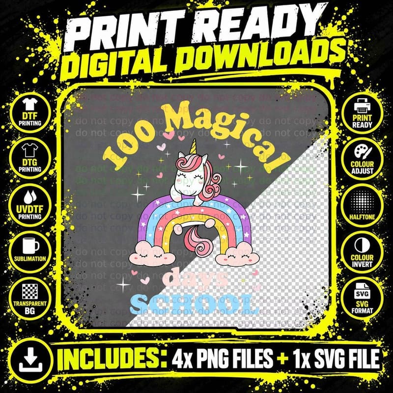 100th Day of School Unicorn 100 Magical Days Teacher Png SVG Digital Bundle