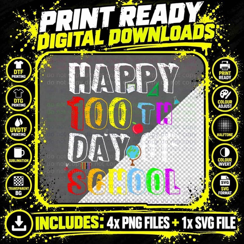 100th Days of School Teacher and Student Happy 100 Days Png SVG Digital Bundle
