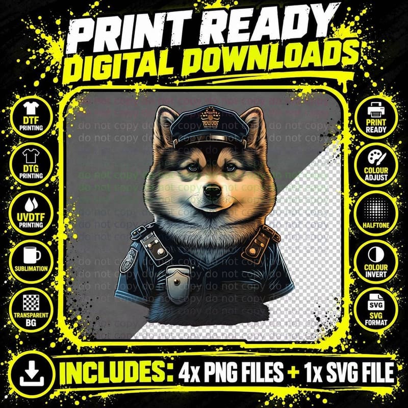 Alaskan Malamute Police Officer T-Shirt Png SVG Digital Bundle