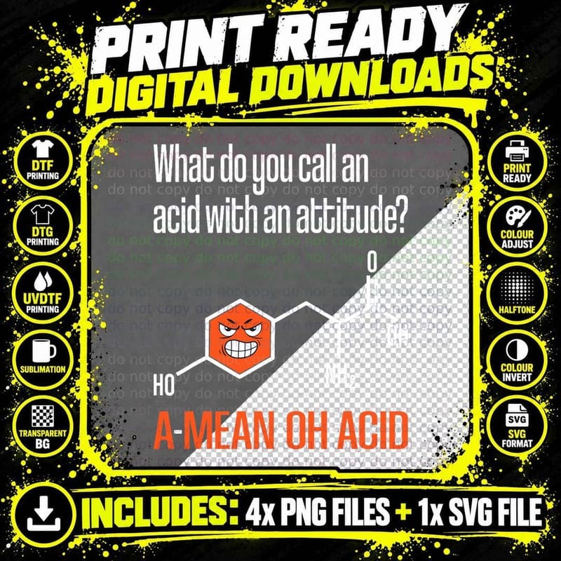 Amino Acid - Funny Chemistry Humor Science Teacher Pun Png SVG Digital Bundle