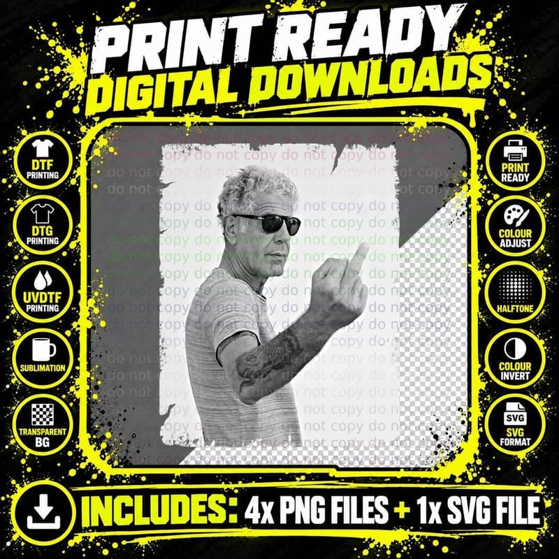 Anthony Bourdain Middle Finger T-Shirt, Sunglasses Chef Png SVG Digital Bundle