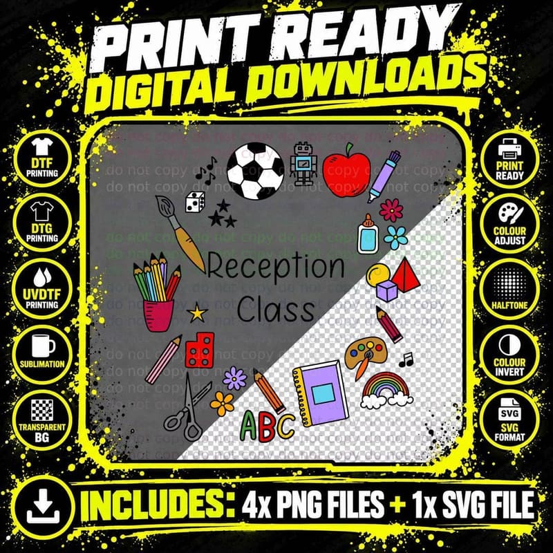 Back to School Reception Class Student Teacher Supplies Png SVG Digital Bundle